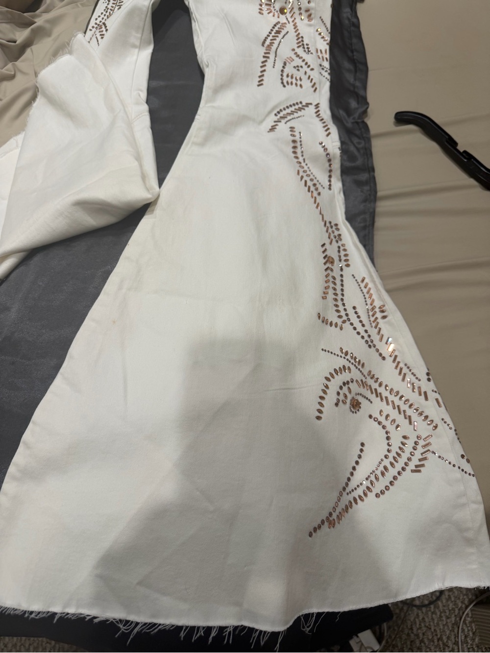 Free People White Flared Pants with Brown Stud Detailing - Picture 3 of 5